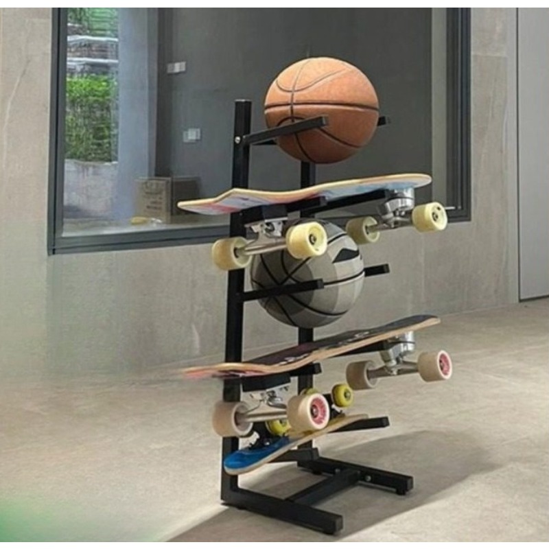 Sports Equipment Storage - ชั้นวางอุปกรณ์สเก็ตบอร์ด ดีไซน์แบบรวม สำหรับบาสเก็ตบอล ฟุตบอล กีฬาต่างๆ ที่เก็บของจิปาถะ