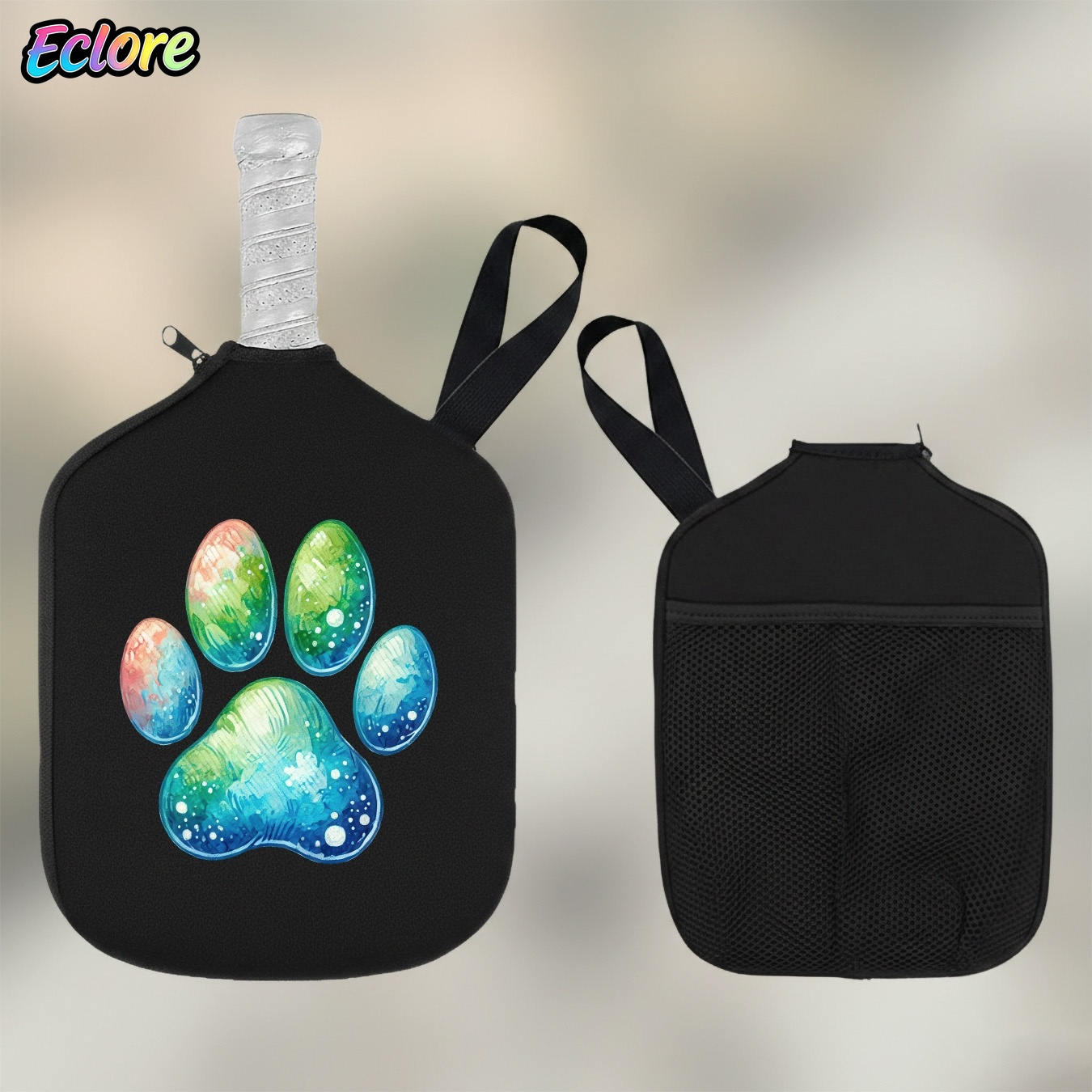 Sports Equipment Storage - กระเป๋าใส่ไม้พายปิคเคิลบอลลายอุ้งเท้าแมวไล่เฉดสีน้ำ พร้อมซิปปิด สำหรับเก็บอุปกรณ์กีฬาสำหรับงานปาร์ตี้กลางแจ้งและฟิตเนส